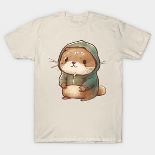 Cartoon Otter Wearing Hoodie T-Shirt